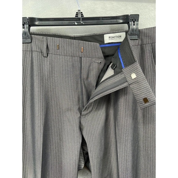 Kenneth Cole Reaction Pants Mens‎ 35Wx32L Brown Pin Striped Flat Front Dress - Picture 7 of 9